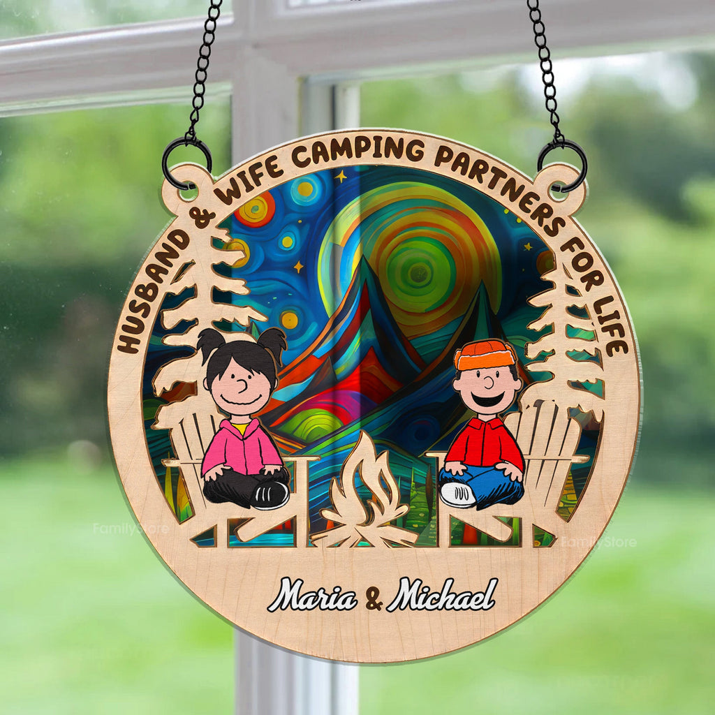 Personalized Camping Partners Suncatcher Ornament for Couple Gift