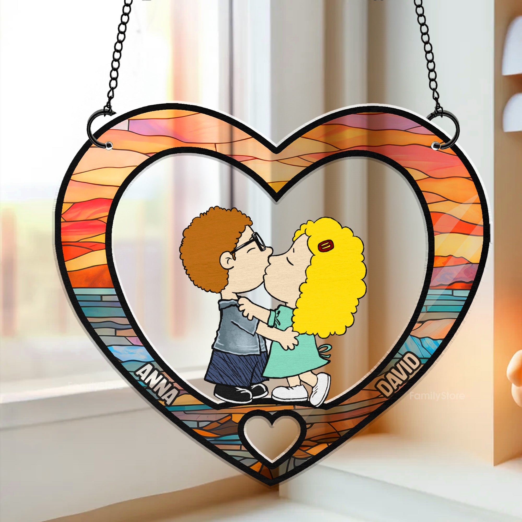 Personalized Heart-Shaped Suncatcher Ornament for Couples