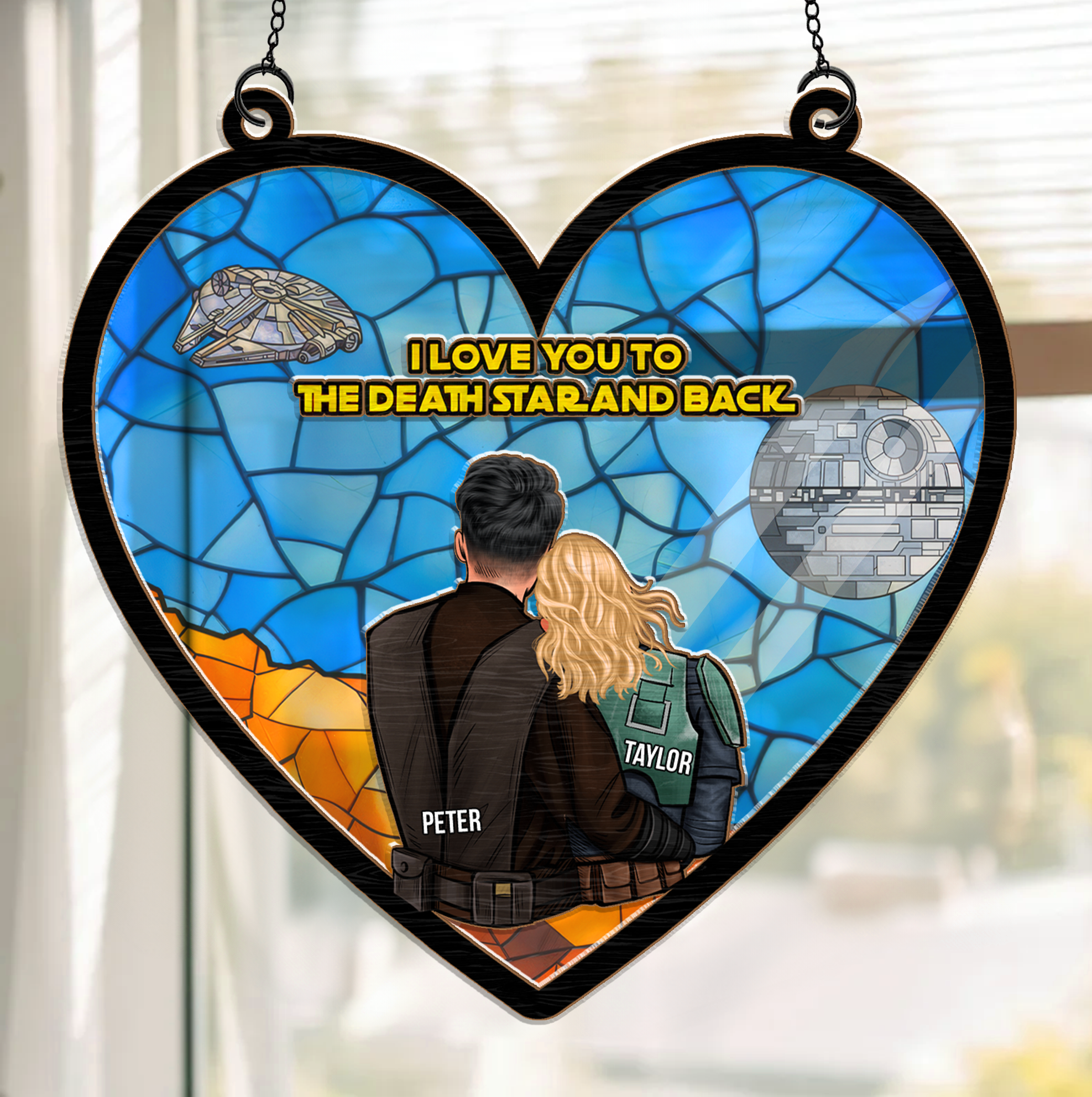 Personalized I Love You To The Death Star Suncatcher Gift for Couples