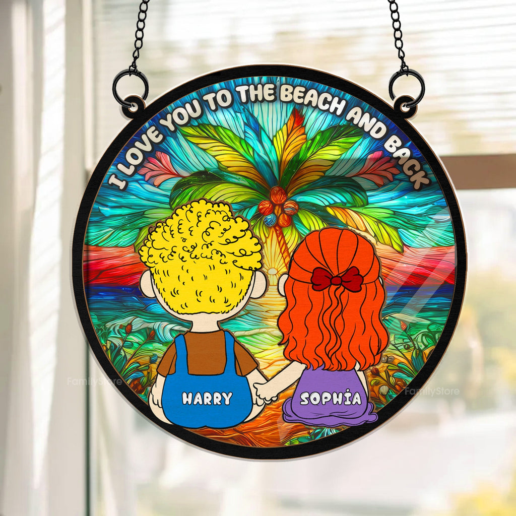 Personalized Stained Glass Suncatcher I Love You Beach Gift for Couples