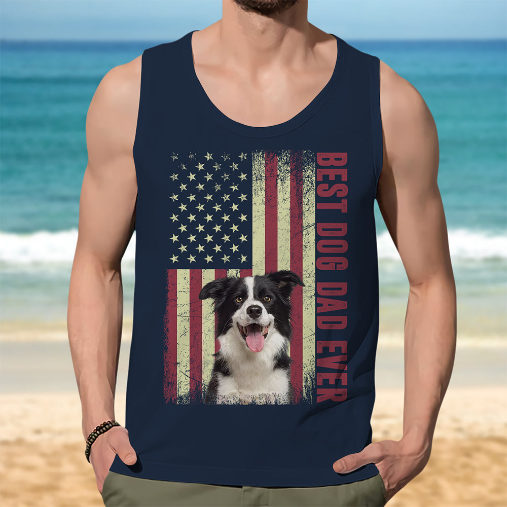 Personalized Dog Dad Tank Top Custom Photo USA Flag Gift HN590 - Tanktop GradoCreations