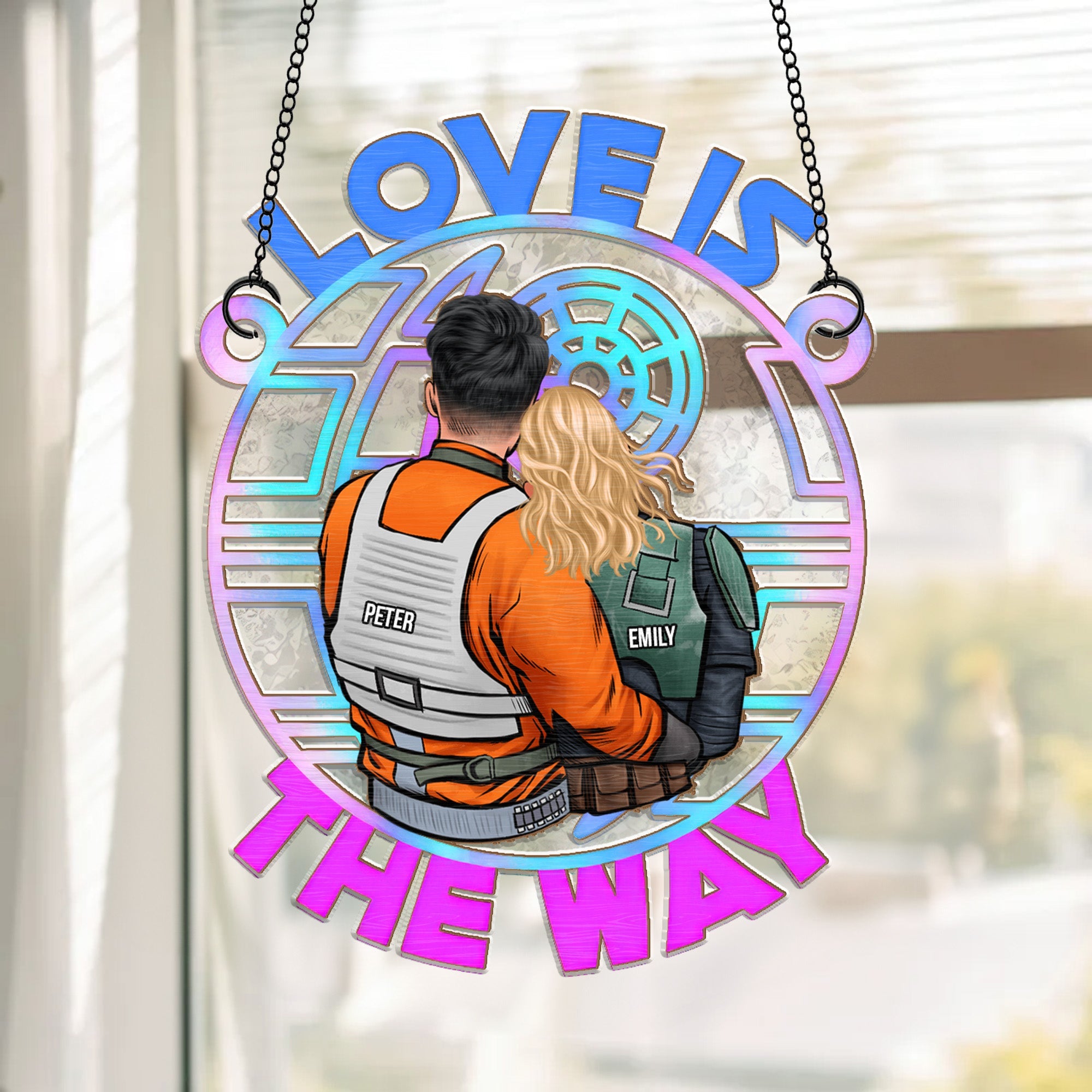 Personalized Suncatcher Ornament Love Is The Way for Couples