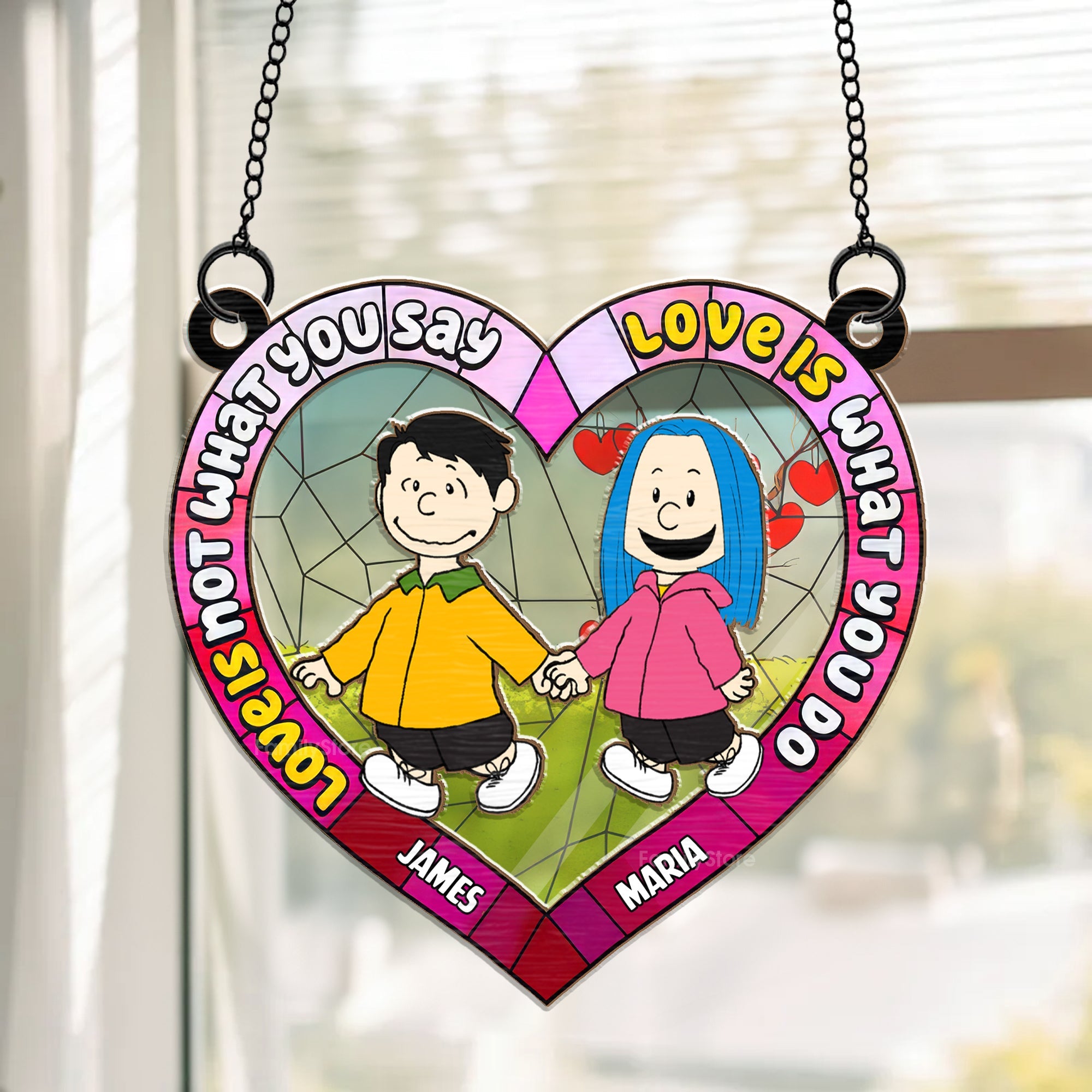 Personalized Love Is What You Do Suncatcher Gift for Couple