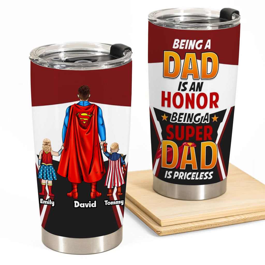 Personalized Super Dad Tumbler Gift with Family Design