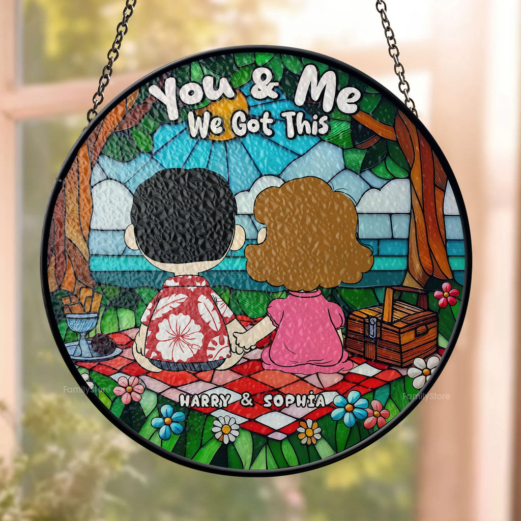 Personalized Stained Glass Suncatcher Gift for Couples - Custom Name Decor
