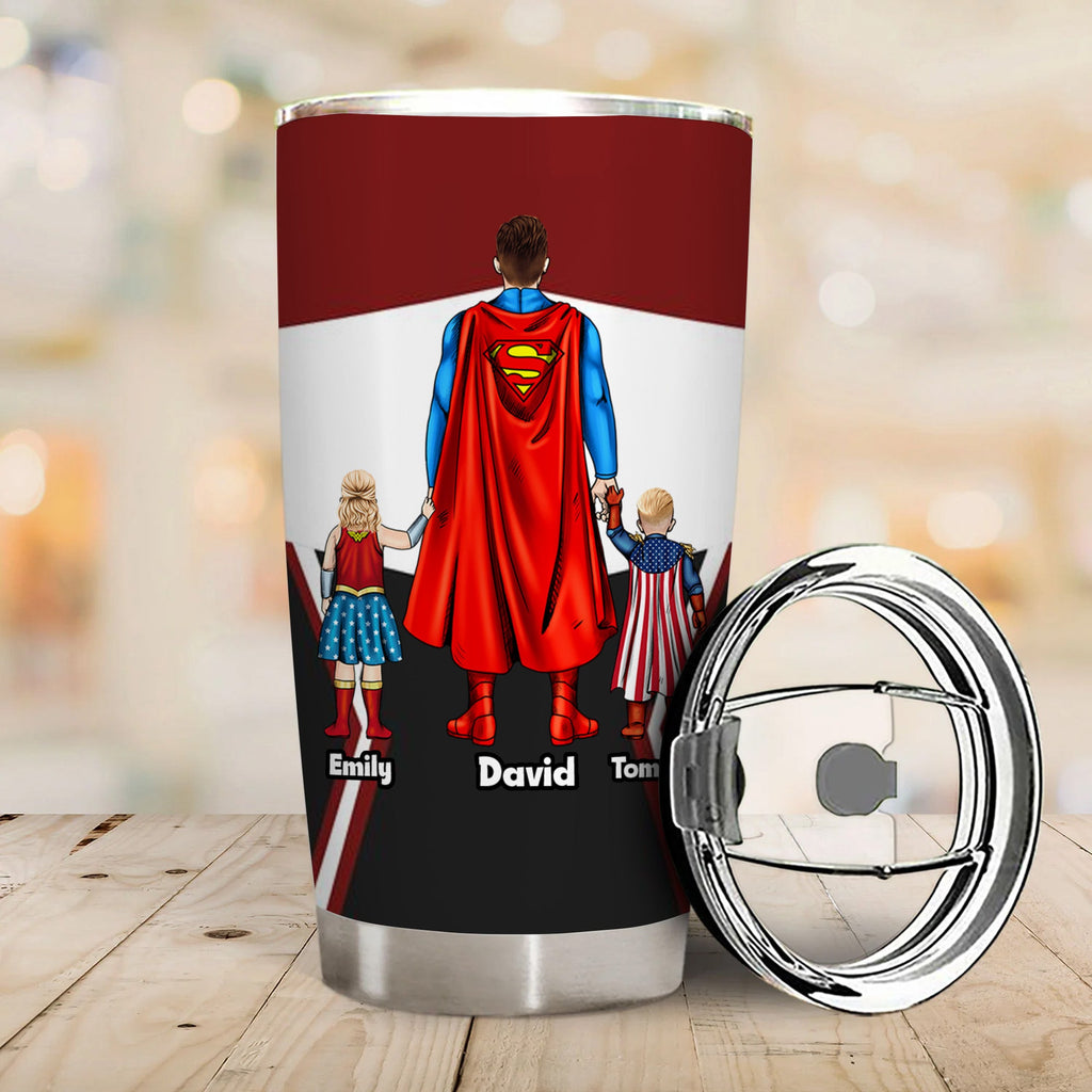 Personalized Super Dad Tumbler Gift with Family Design