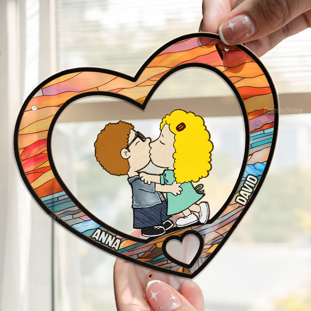 Personalized Heart-Shaped Suncatcher Ornament for Couples