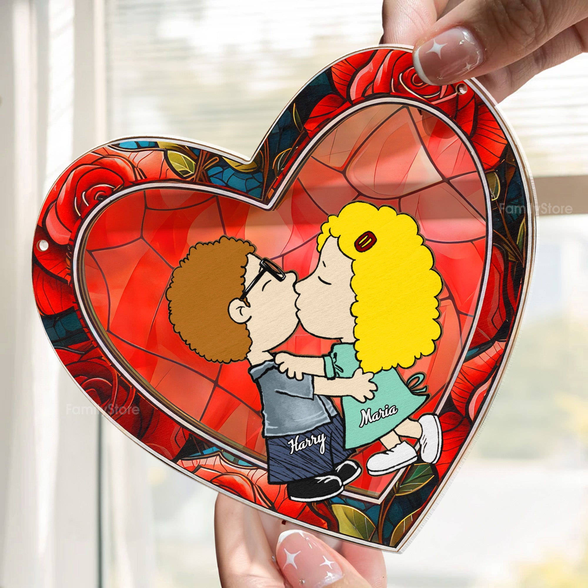 Personalized Heart-Shaped Suncatcher Ornament for Couples | Gift for Anniversary, Home Decor