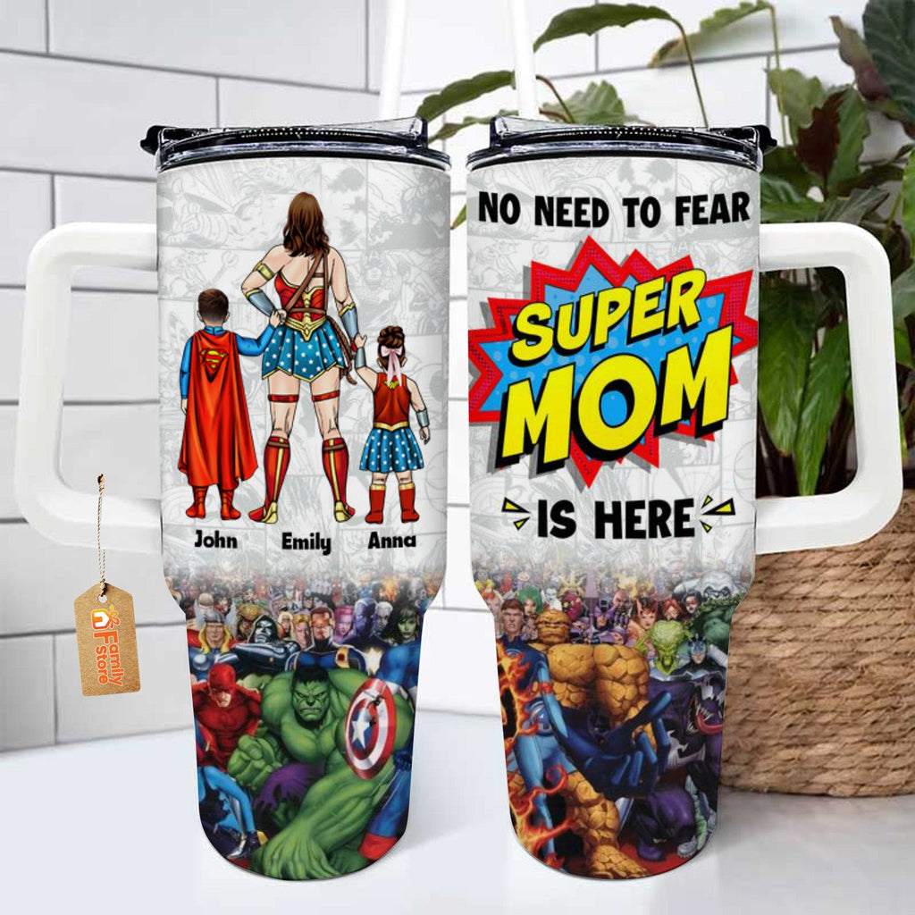 Personalized 40oz Tumbler Super Mom Gift for Mom with Straw