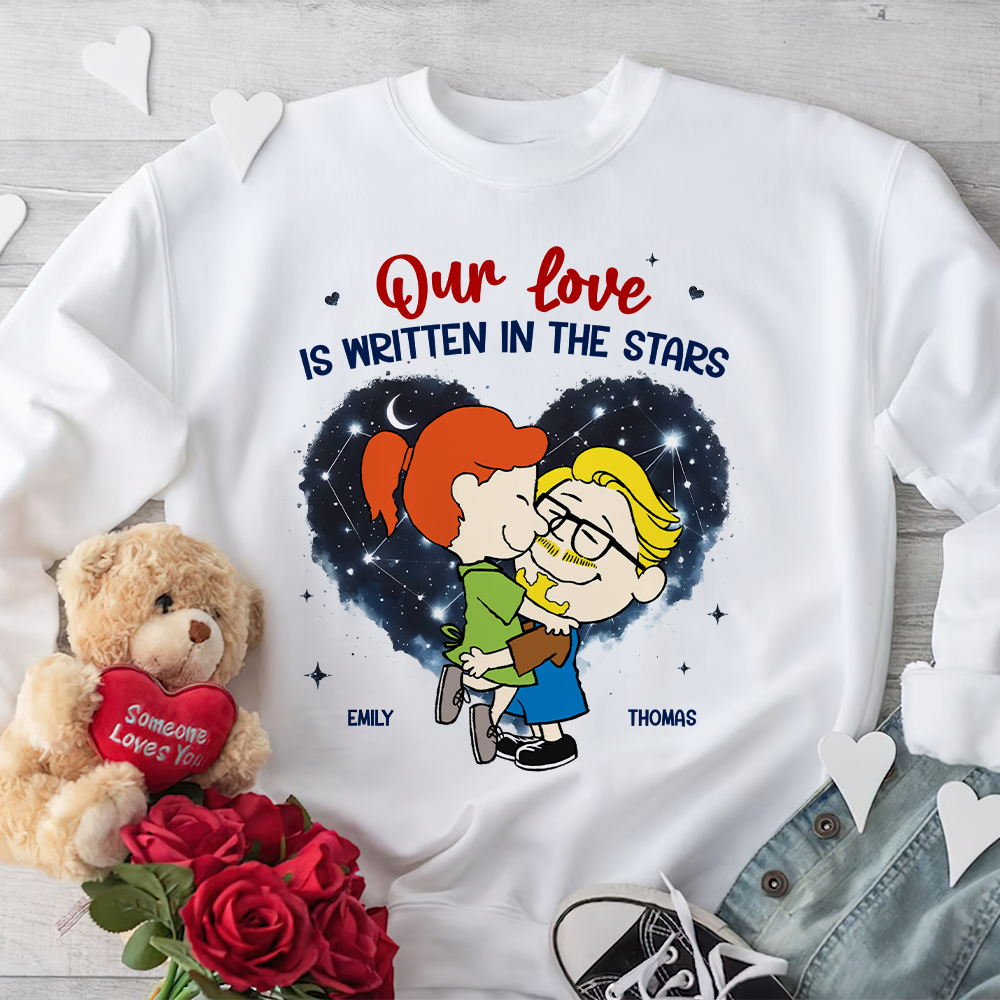 Personalized Couple Shirt Our Love Is Written In The Stars Custom Names Gift for Anniversary