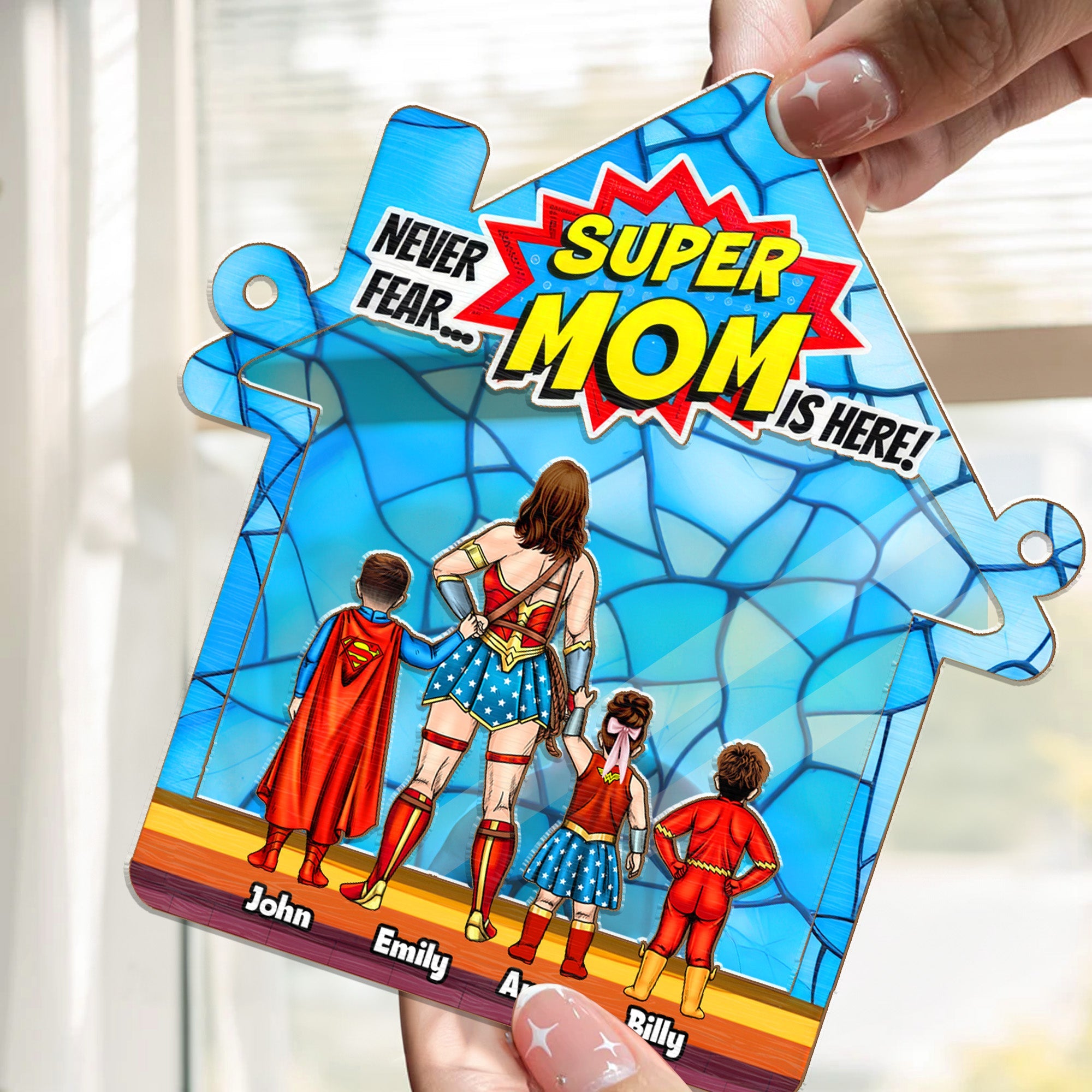 Personalized Super Mom Suncatcher Window Hanging Gift for Mom