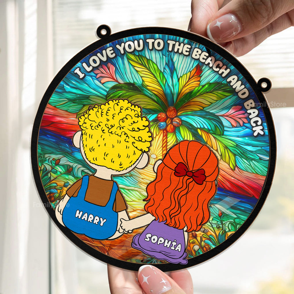 Personalized Stained Glass Suncatcher I Love You Beach Gift for Couples