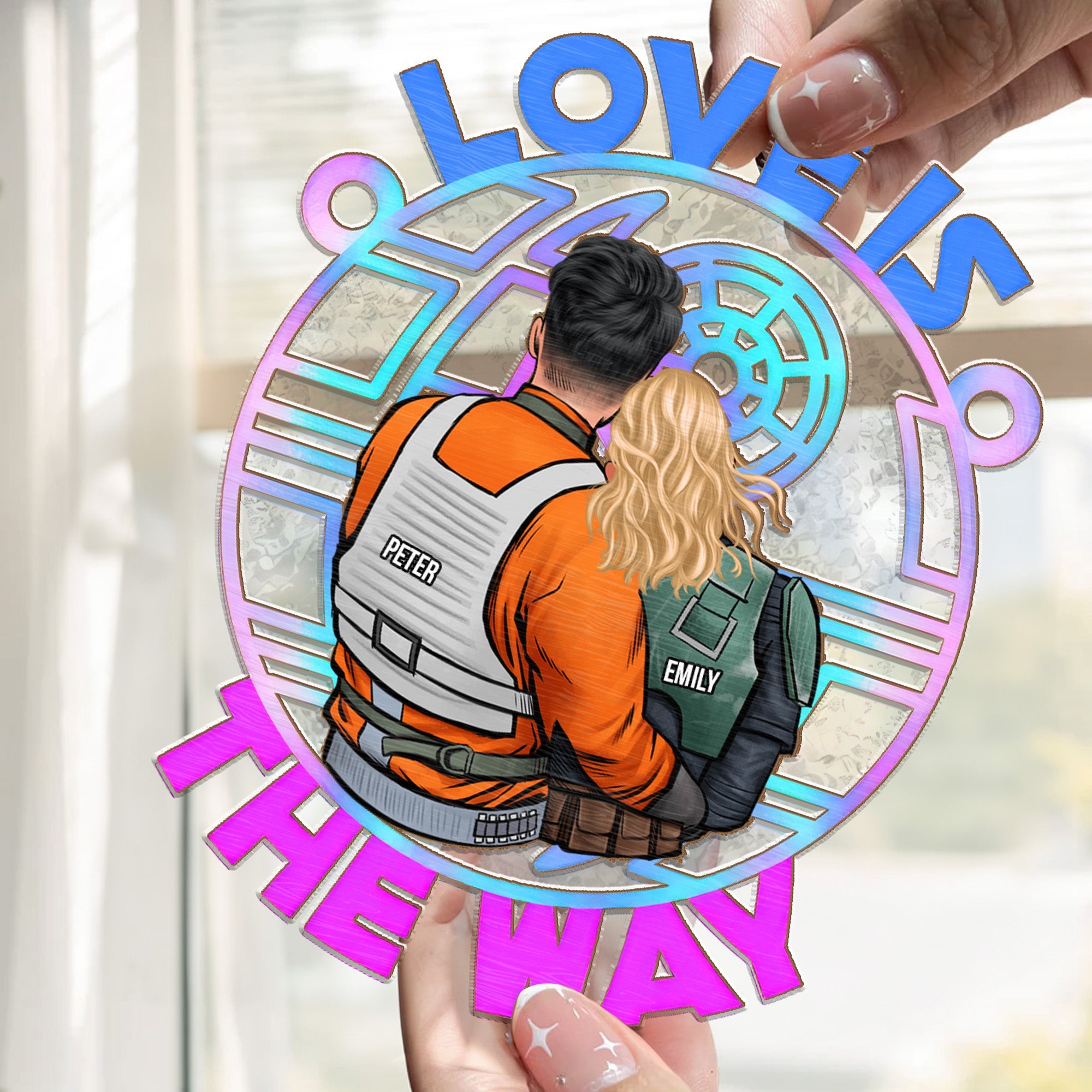 Personalized Suncatcher Ornament Love Is The Way for Couples
