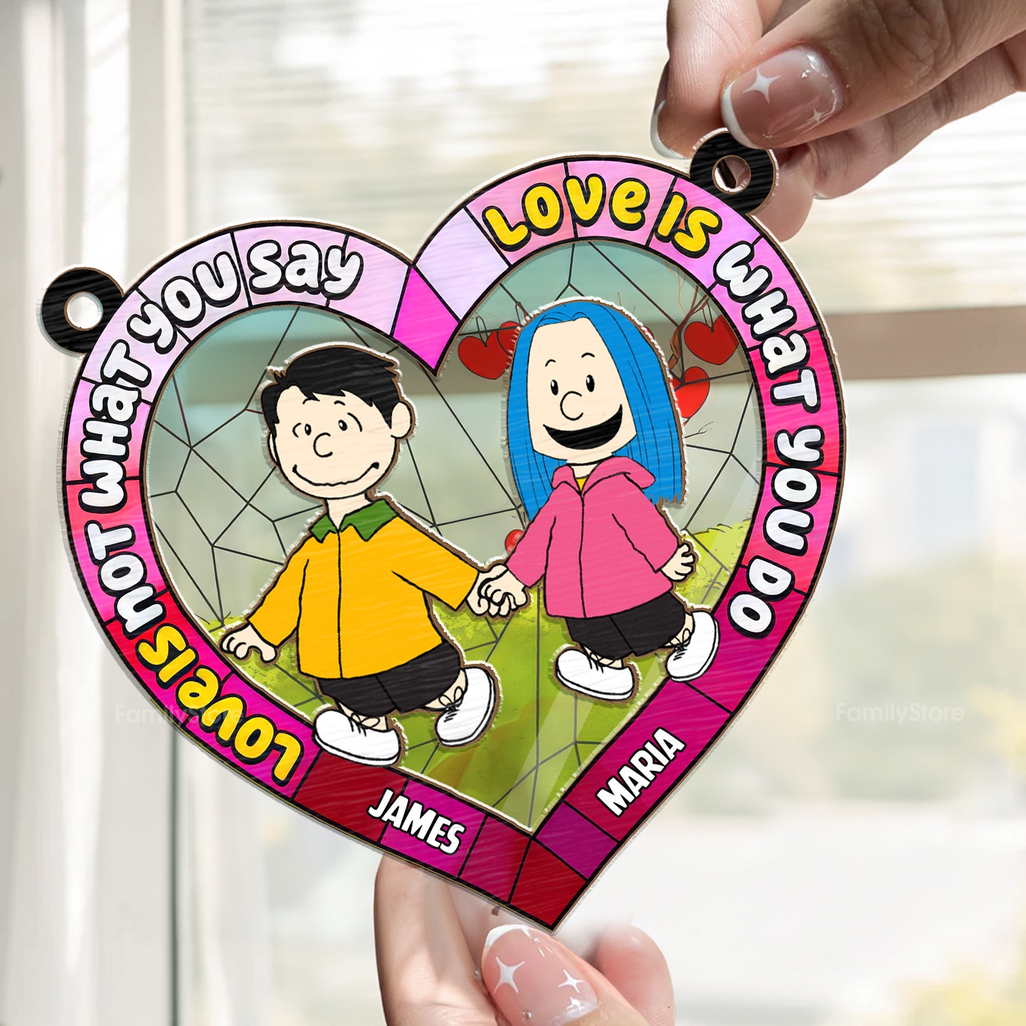 Personalized Love Is What You Do Suncatcher Gift for Couple