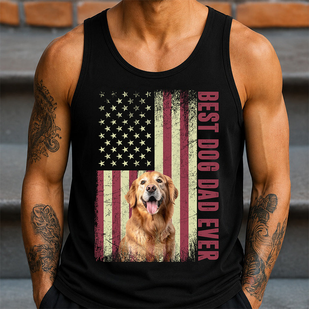 Personalized Dog Dad Tank Top Custom Photo USA Flag Gift HN590 - Tanktop GradoCreations