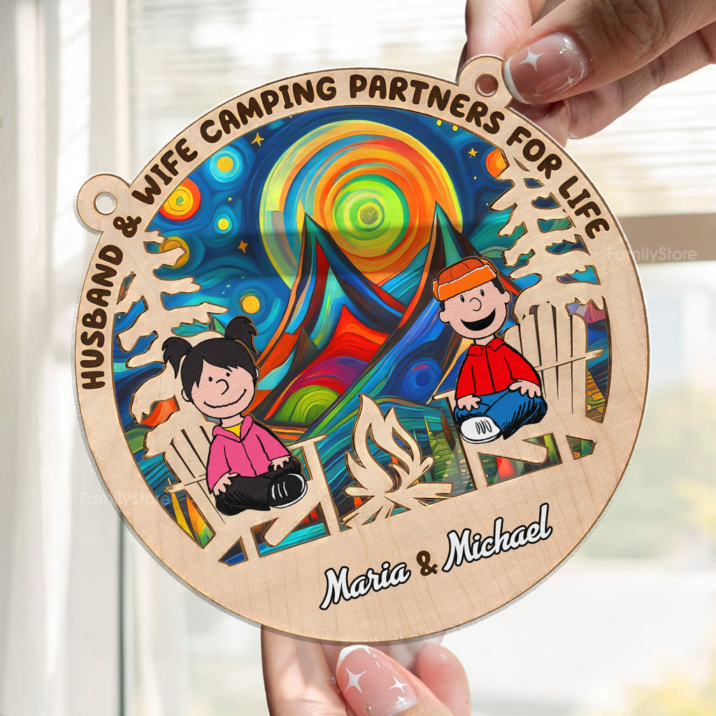 Personalized Camping Partners Suncatcher Ornament for Couple Gift