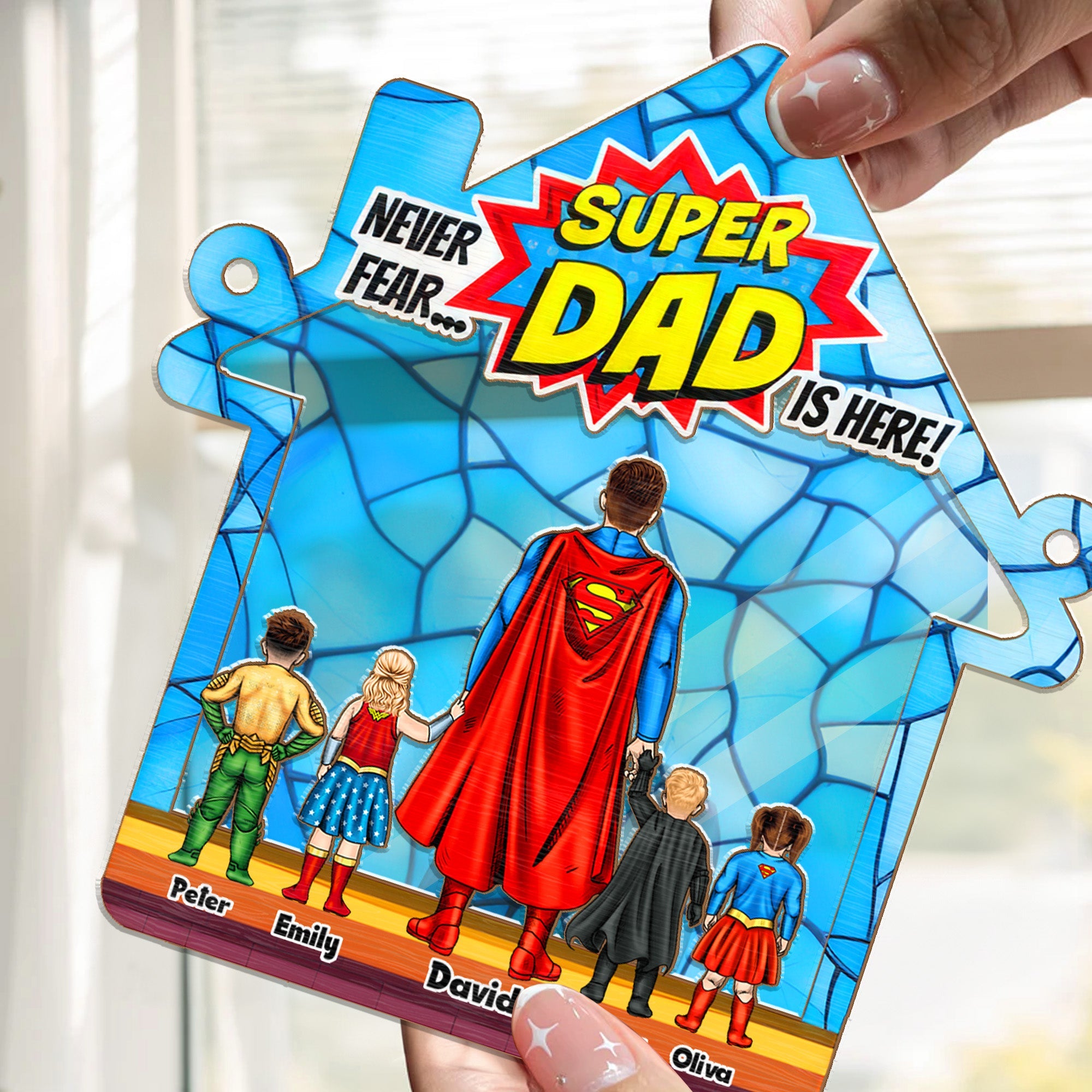 Personalized Super Dad Suncatcher Window Hanging Gift