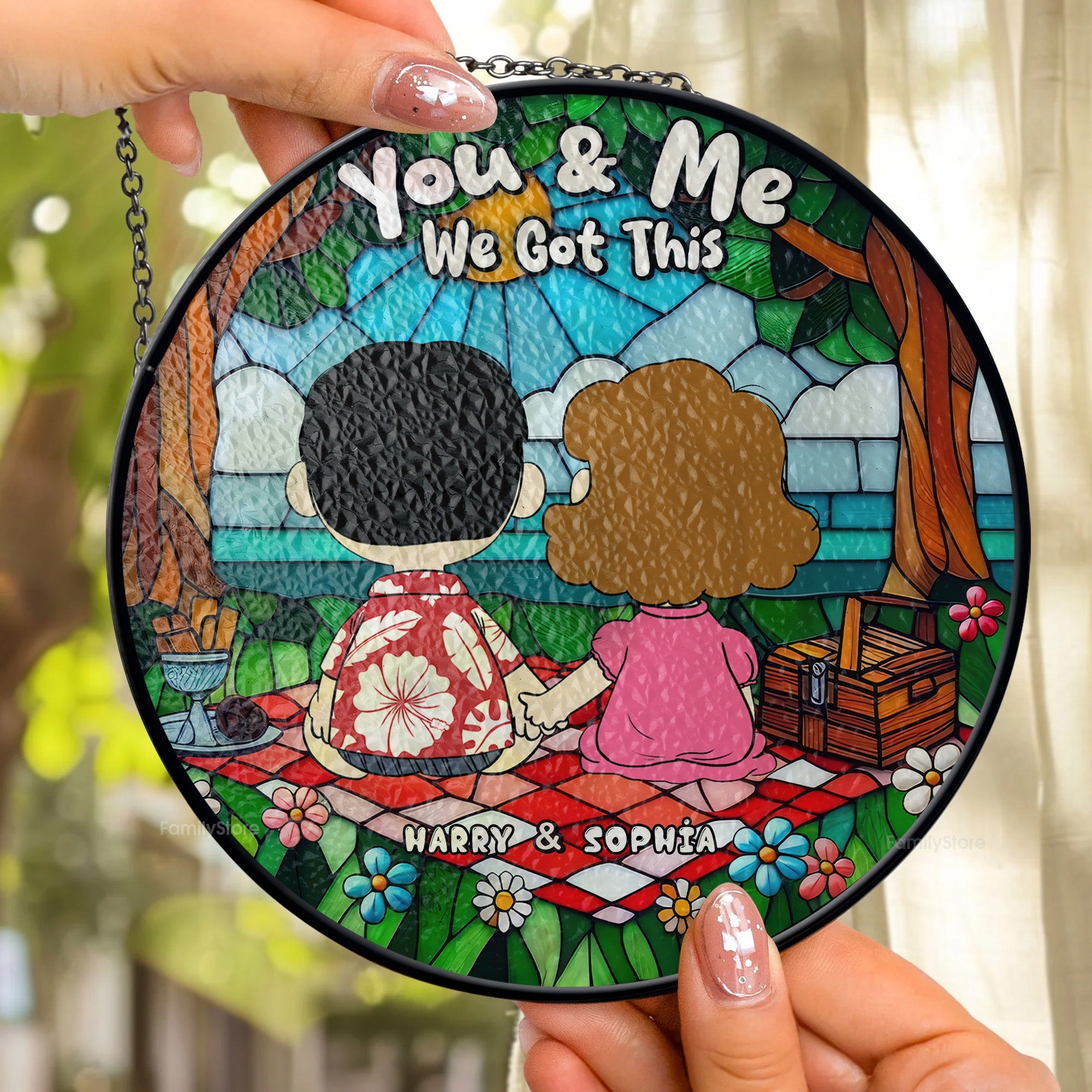 Personalized Stained Glass Suncatcher Gift for Couples - Custom Name Decor