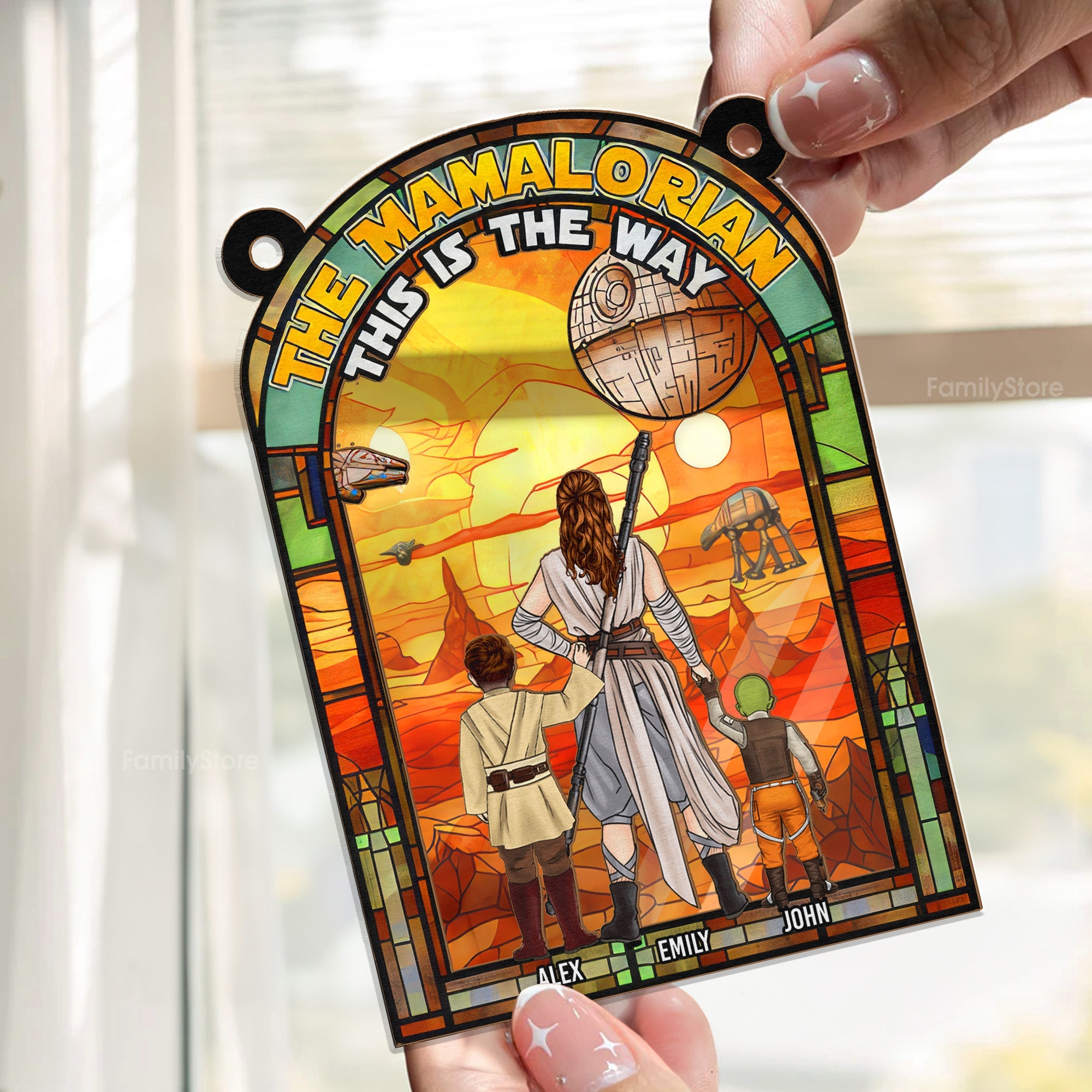 Personalized Mamalorian Suncatcher Ornament for Mom, Wife | Unique Home Decor Gift