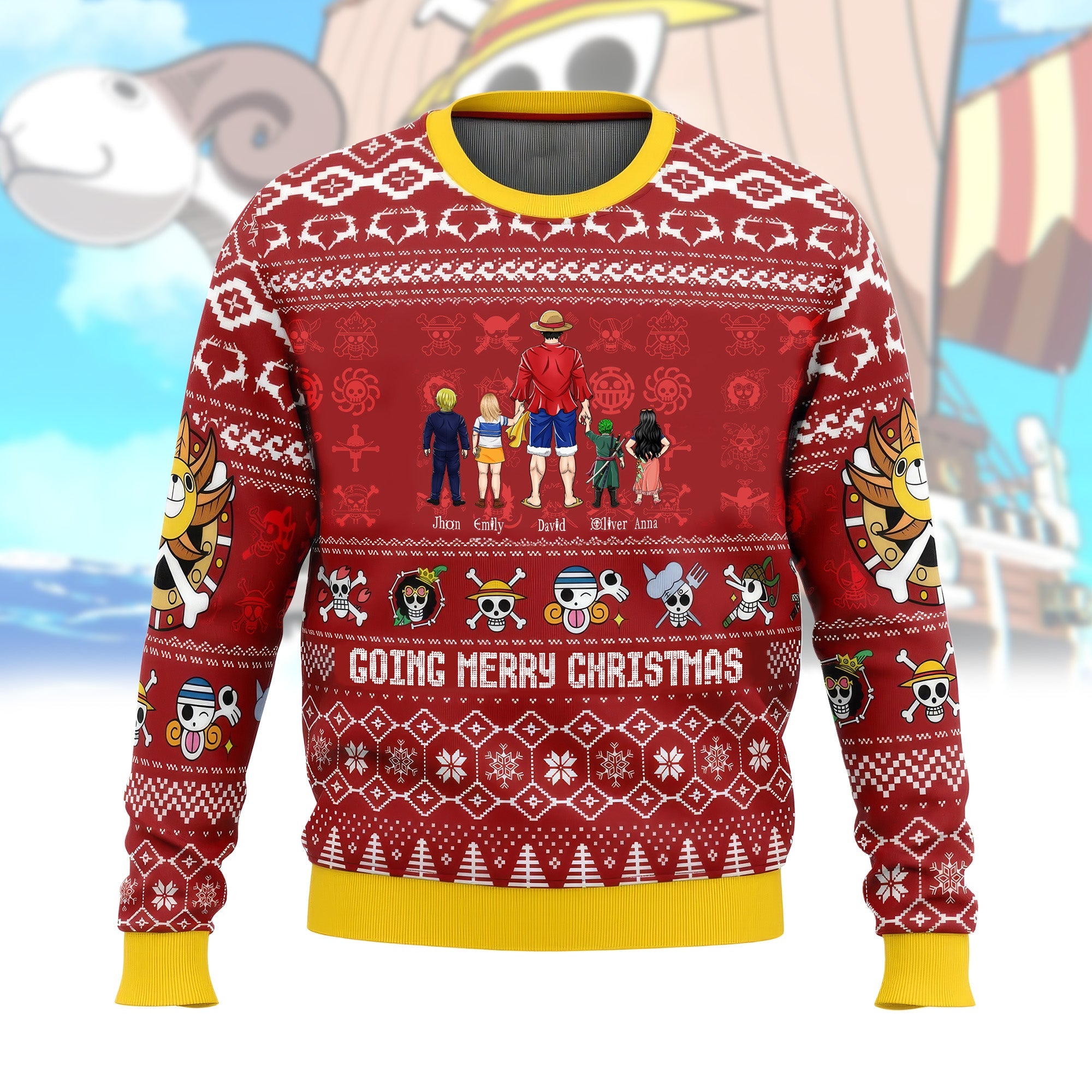 Personalized Ugly Christmas Sweater with Mugiwara Pirates Design for Dad, Grandpa, Husband