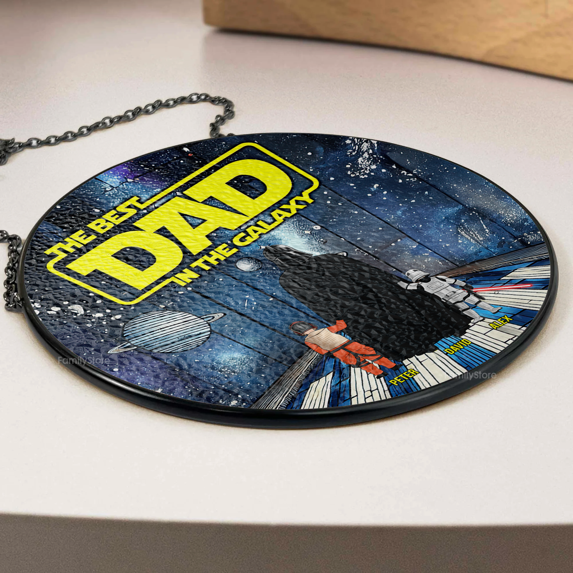 Personalized Stained Glass Suncatcher for Dad Gift - Best Dad in the Galaxy