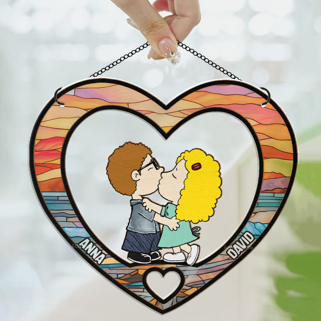 Personalized Heart-Shaped Suncatcher Ornament for Couples