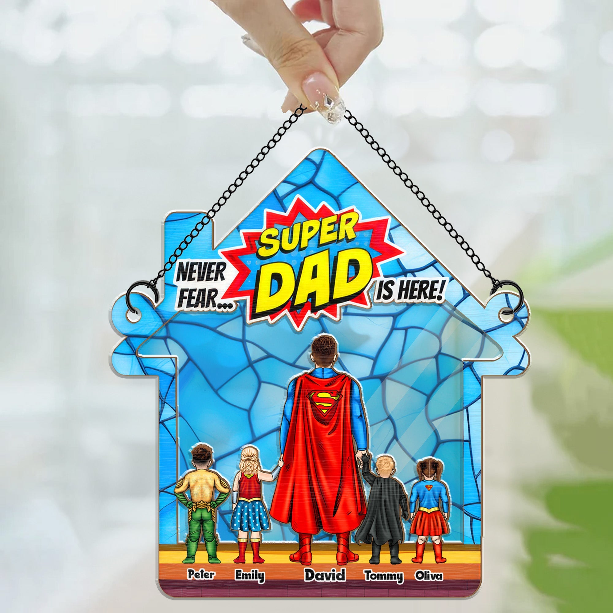 Personalized Super Dad Suncatcher Window Hanging Gift