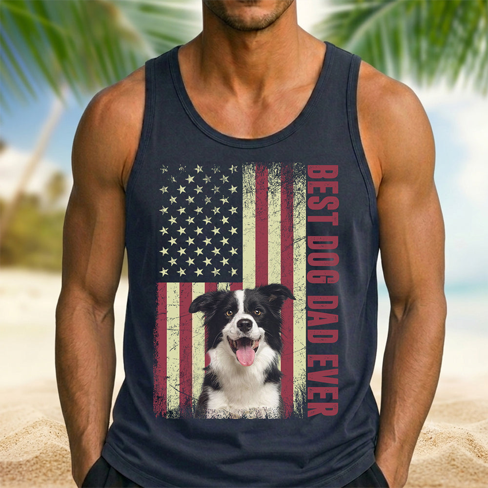 Personalized Dog Dad Tank Top Custom Photo USA Flag Gift HN590 - Tanktop GradoCreations