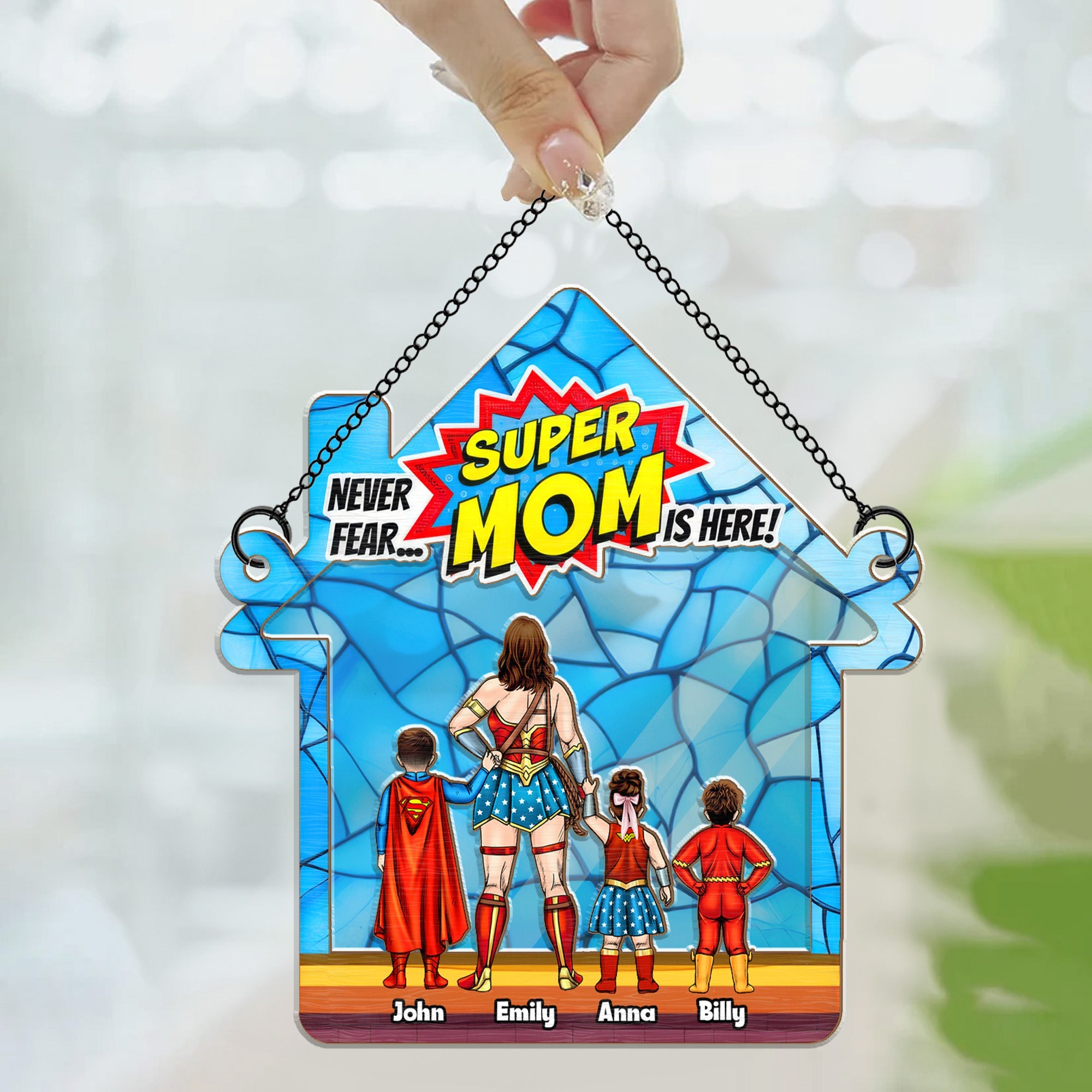 Personalized Super Mom Suncatcher Window Hanging Gift for Mom