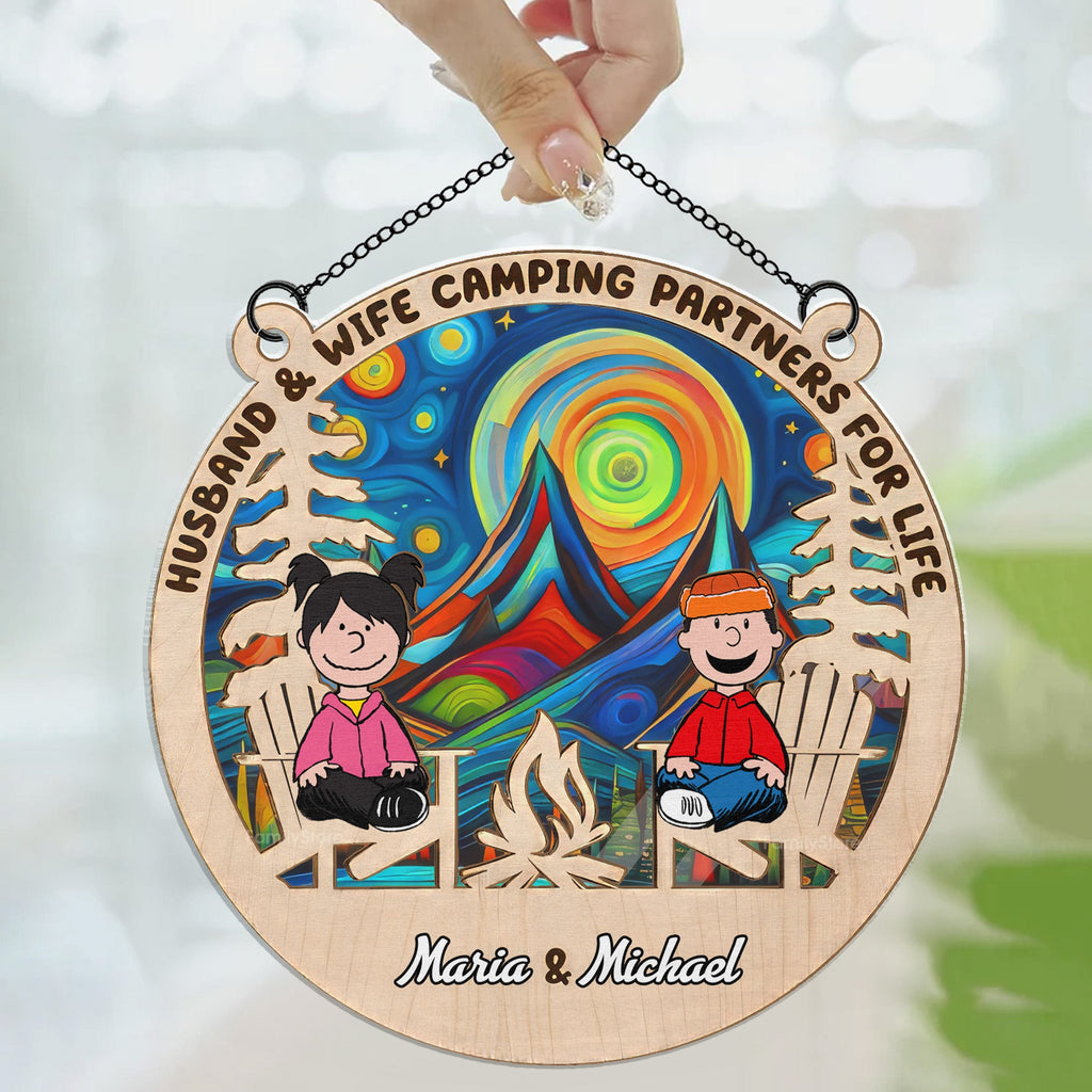 Personalized Camping Partners Suncatcher Ornament for Couple Gift