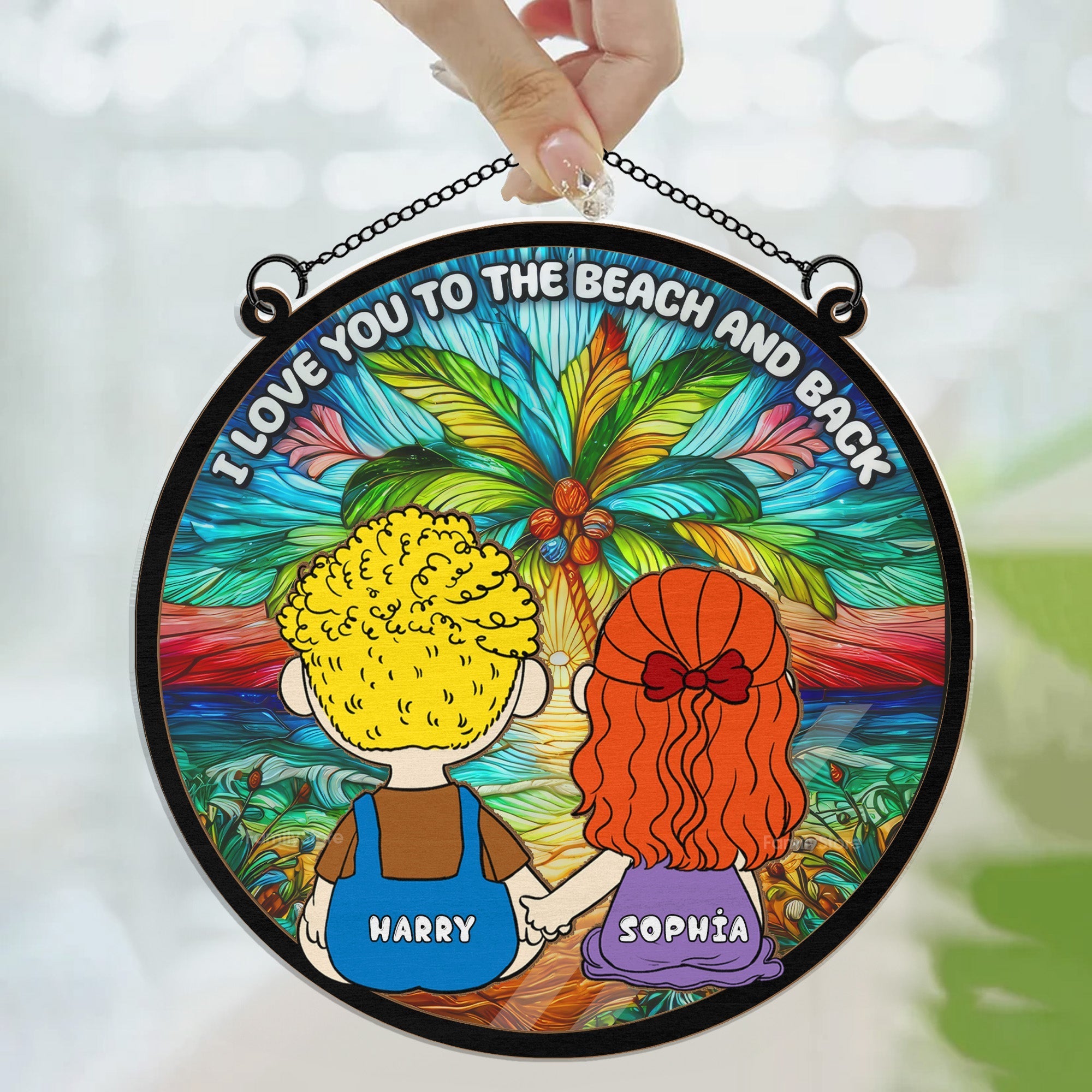 Personalized Stained Glass Suncatcher I Love You Beach Gift for Couples