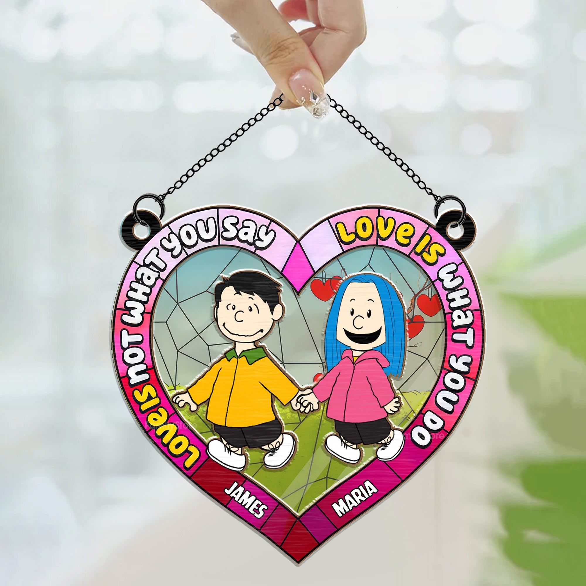 Personalized Love Is What You Do Suncatcher Gift for Couple