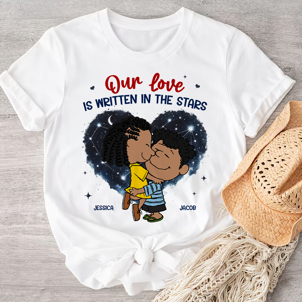 Personalized Couple Shirt Our Love Is Written In The Stars Custom Names Gift for Anniversary