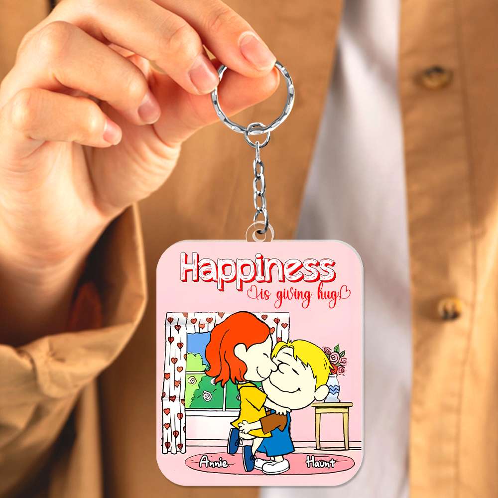 Personalized Acrylic Keychain Happiness Is Giving Hug Gift for Couple