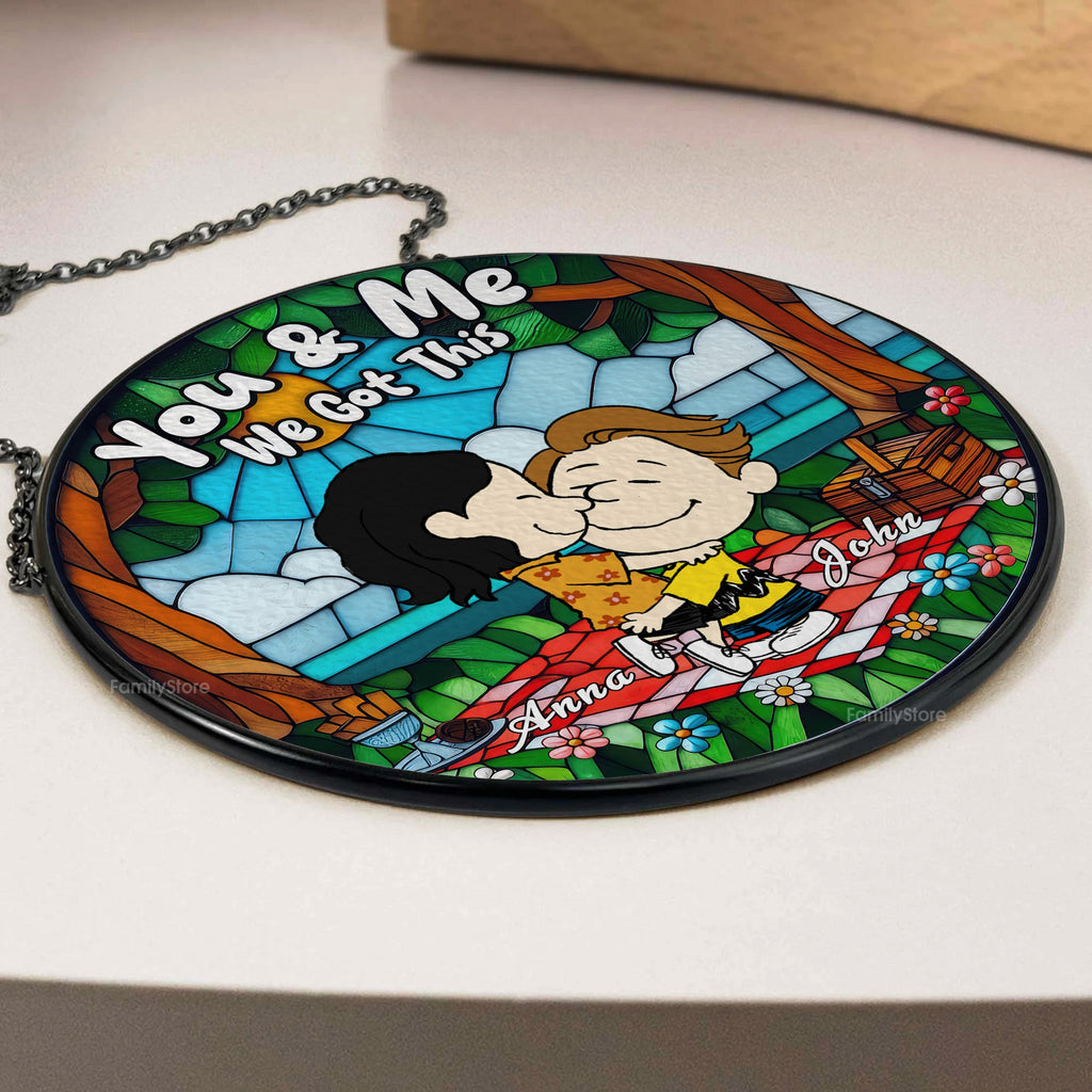 Personalized Stained Glass Suncatcher Cartoon Couple Gift for Anniversary