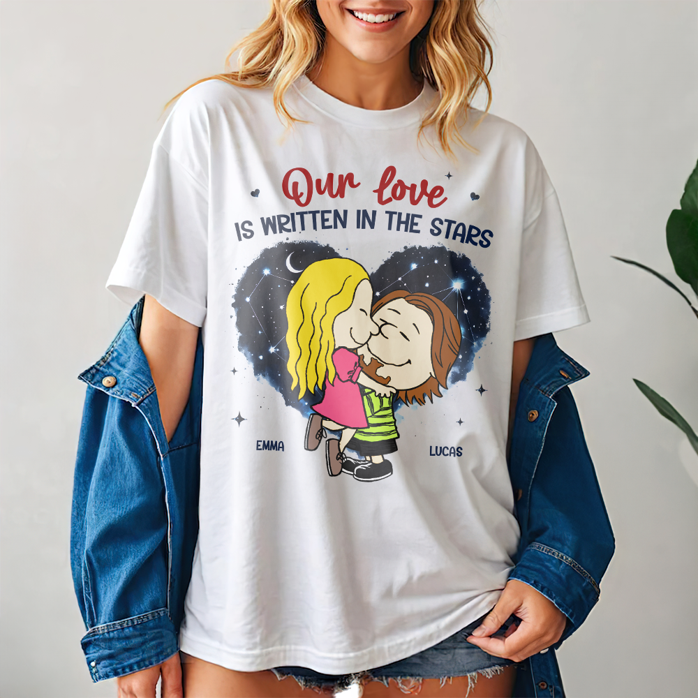 Personalized Couple Shirt Our Love Is Written In The Stars Custom Names Gift for Anniversary