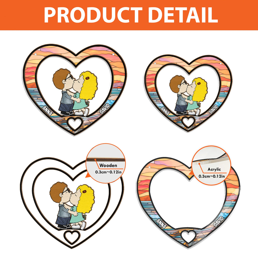 Personalized Heart-Shaped Suncatcher Ornament for Couples