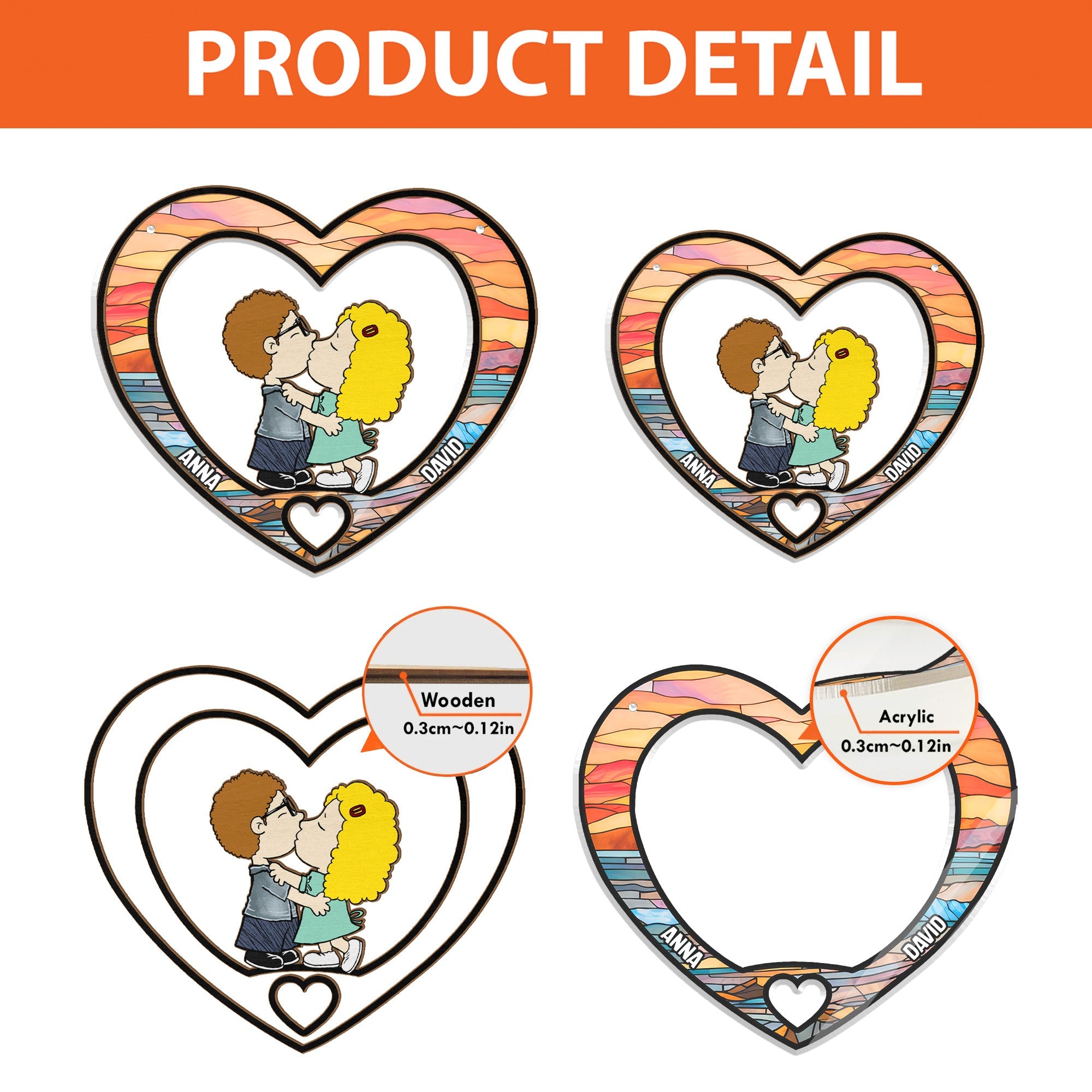 Personalized Heart-Shaped Suncatcher Ornament for Couples