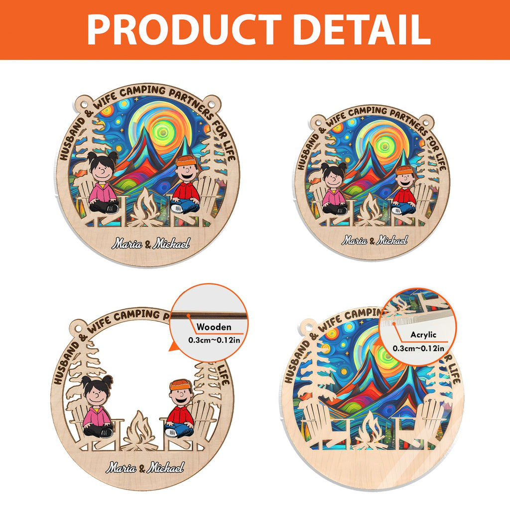 Personalized Camping Partners Suncatcher Ornament for Couple Gift