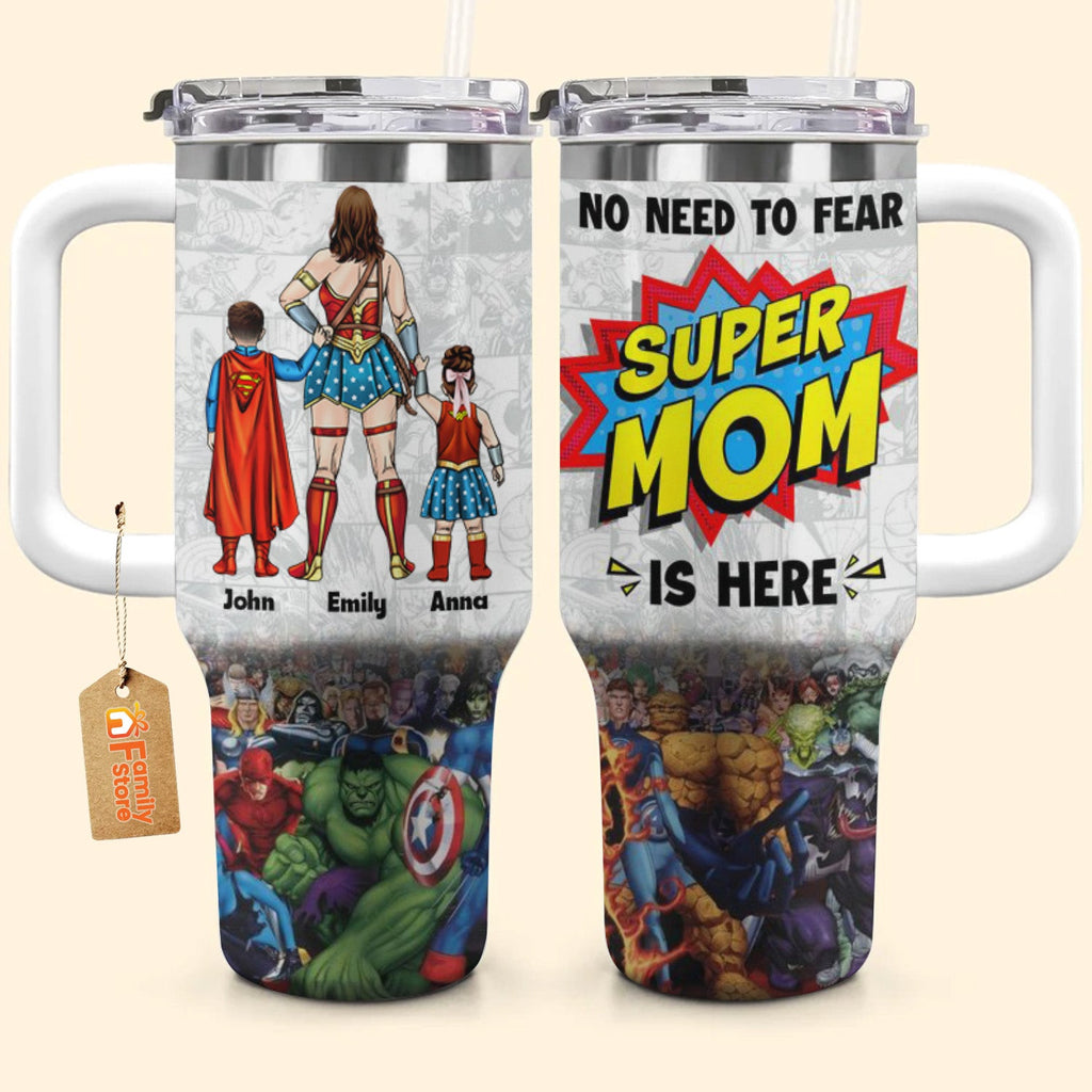 Personalized 40oz Tumbler Super Mom Gift for Mom with Straw