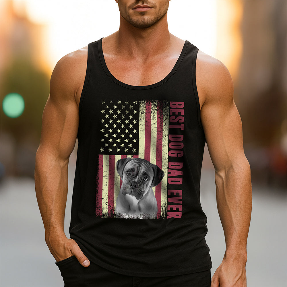Personalized Dog Dad Tank Top Custom Photo USA Flag Gift HN590 - Tanktop GradoCreations