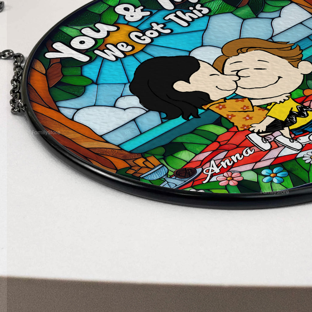 Personalized Stained Glass Suncatcher Cartoon Couple Gift for Anniversary