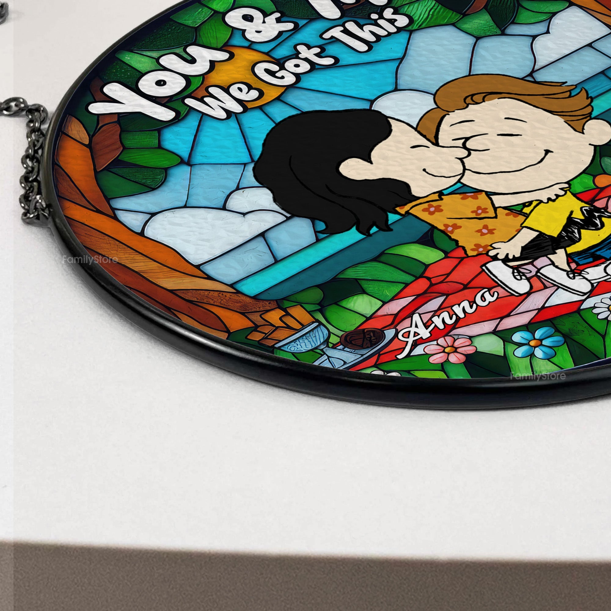 Personalized Stained Glass Suncatcher Cartoon Couple Gift for Anniversary