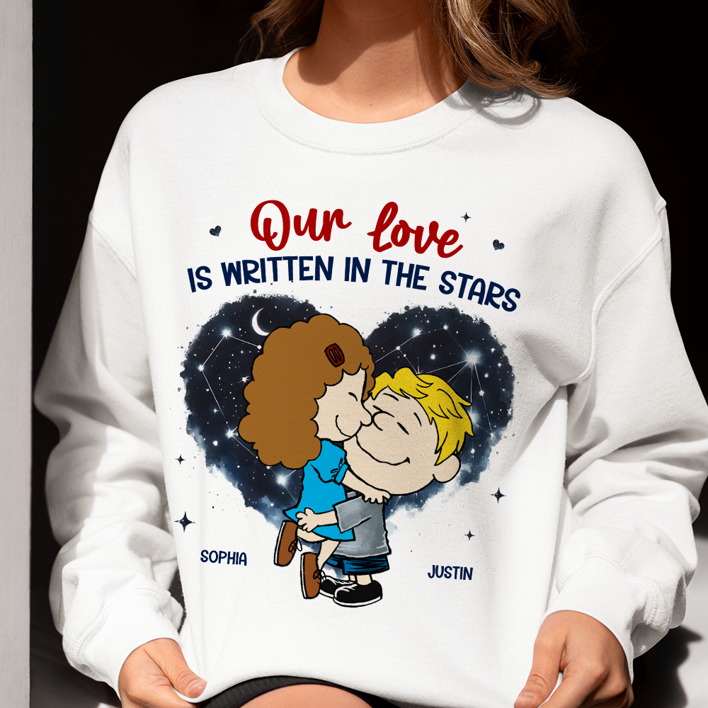 Personalized Couple Shirt Our Love Is Written In The Stars Custom Names Gift for Anniversary