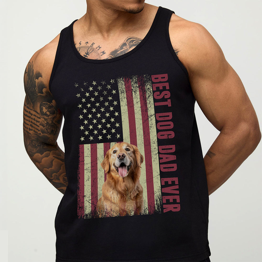 Personalized Dog Dad Tank Top Custom Photo USA Flag Gift HN590 - Tanktop GradoCreations