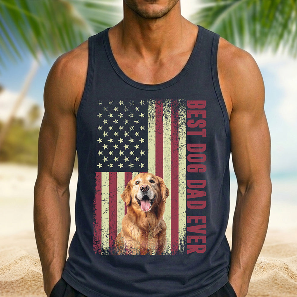 Personalized Dog Dad Tank Top Custom Photo USA Flag Gift HN590 - Tanktop GradoCreations