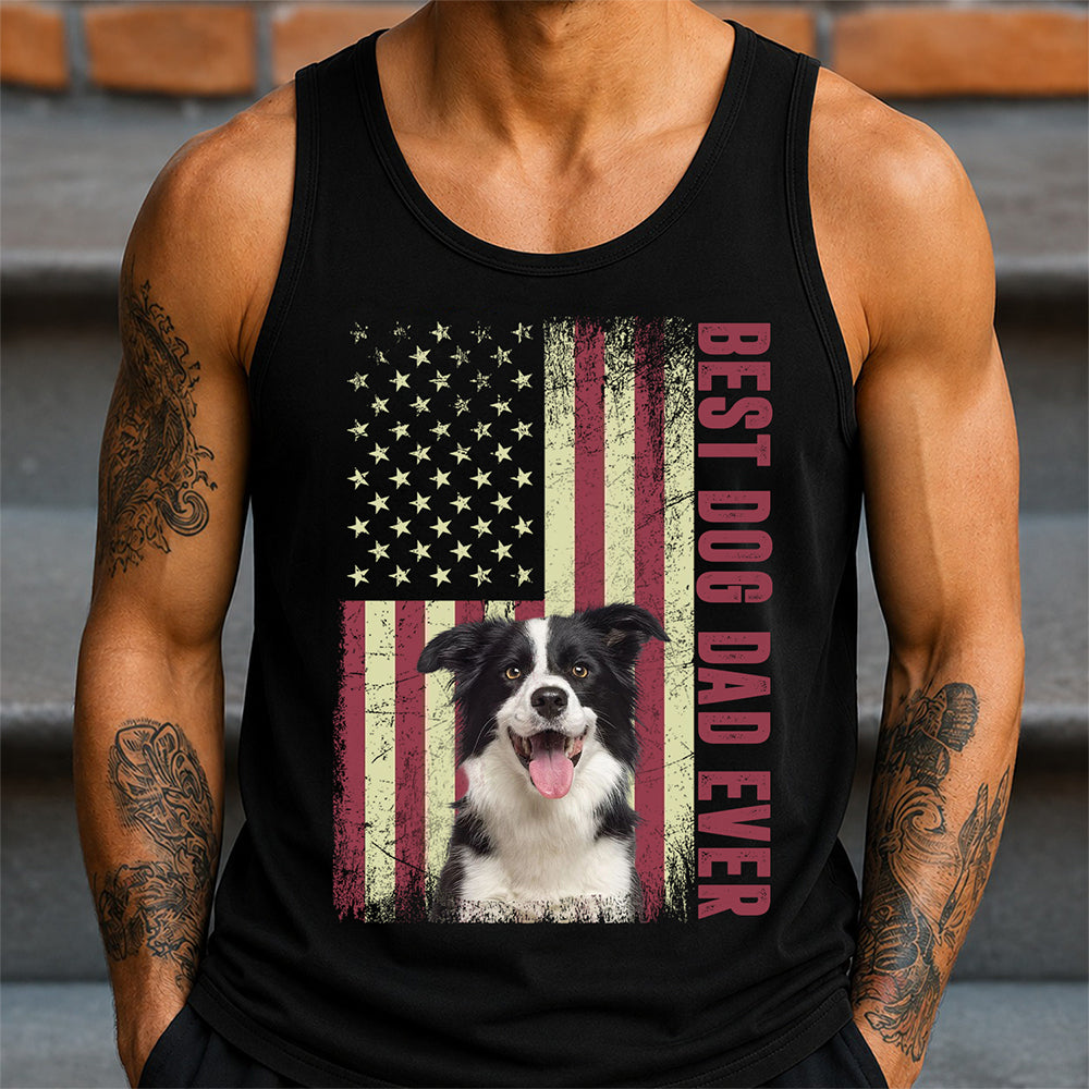 Personalized Dog Dad Tank Top Custom Photo USA Flag Gift HN590 - Tanktop GradoCreations