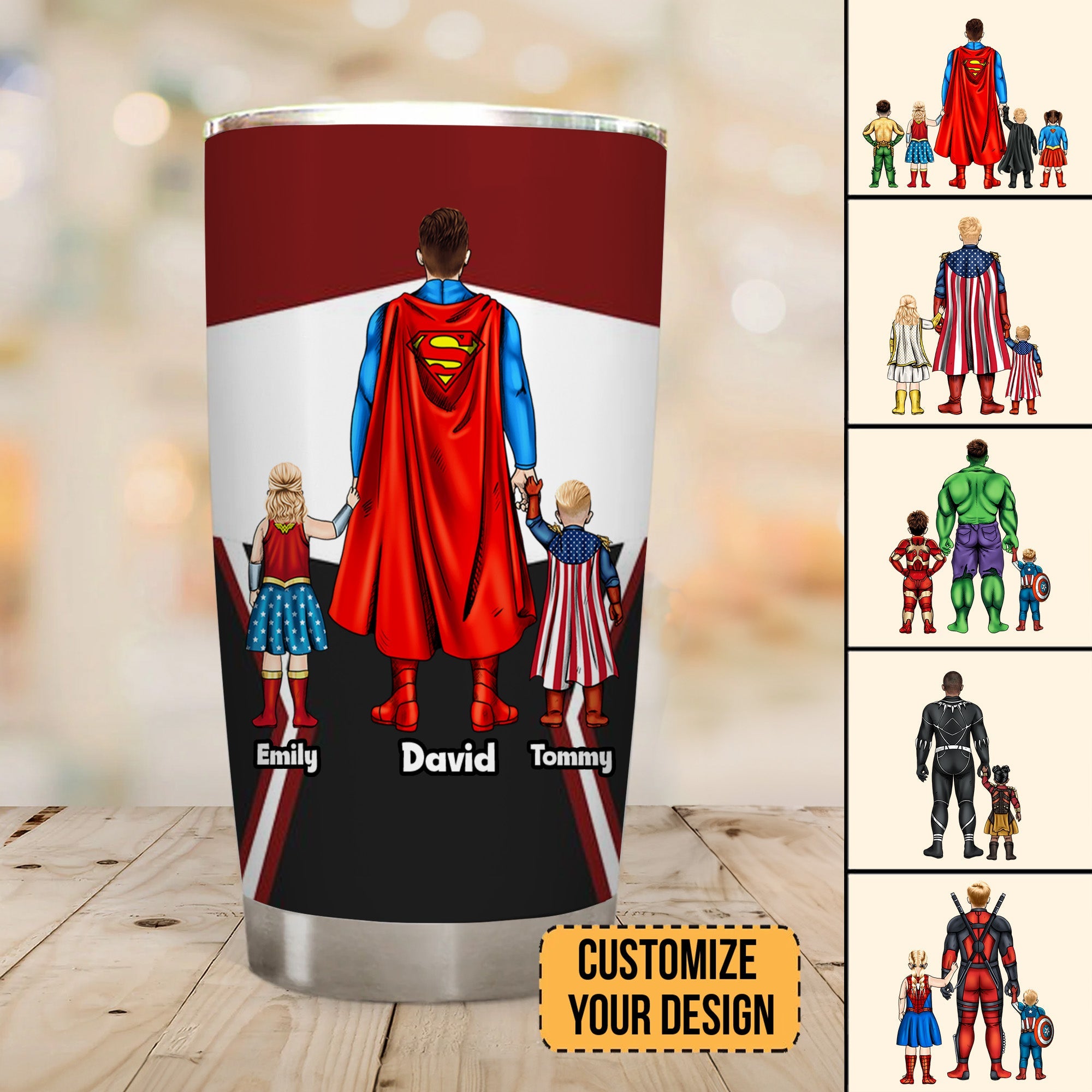 Personalized Super Dad Tumbler Gift with Family Design