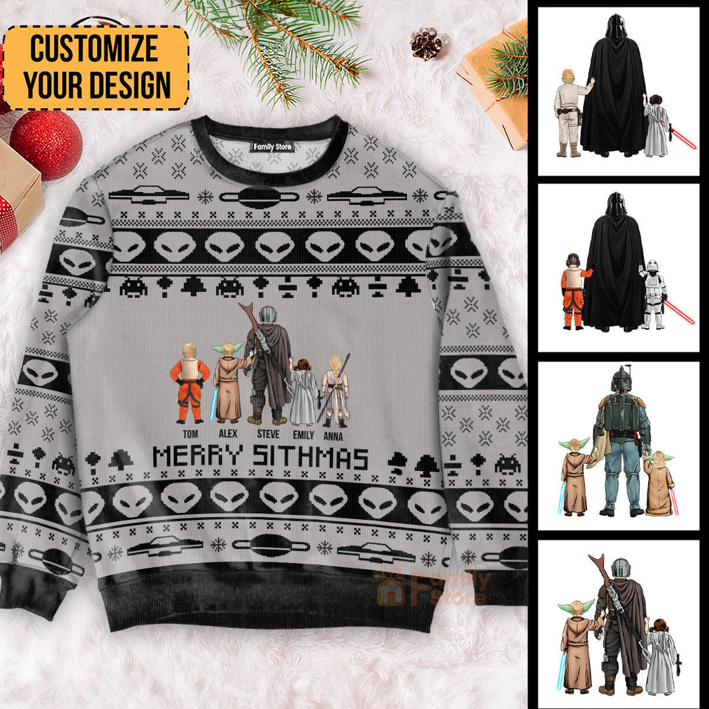 Personalized Alien Ugly Sweater Custom Name Gift for Dad