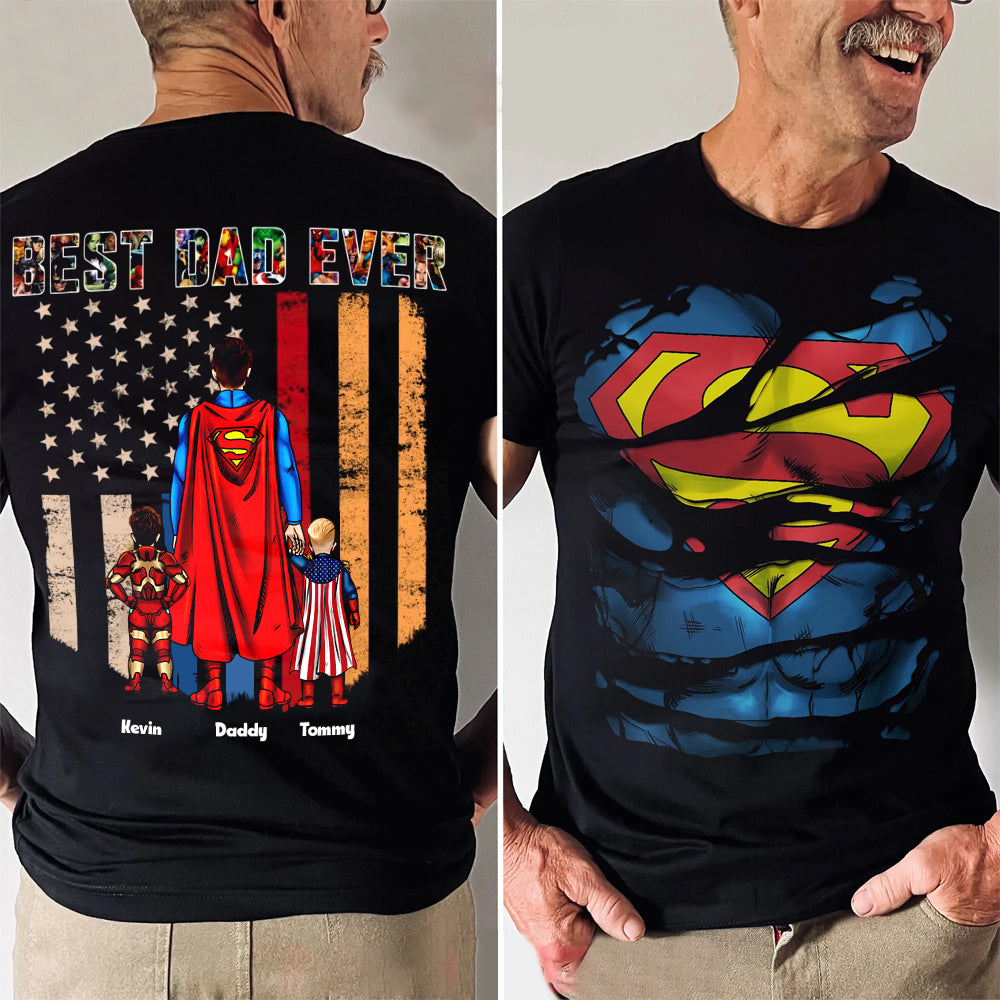 Personalized Super Hero T-Shirt Best Dad Gift Custom Names Cotton Apparel GradoCreations